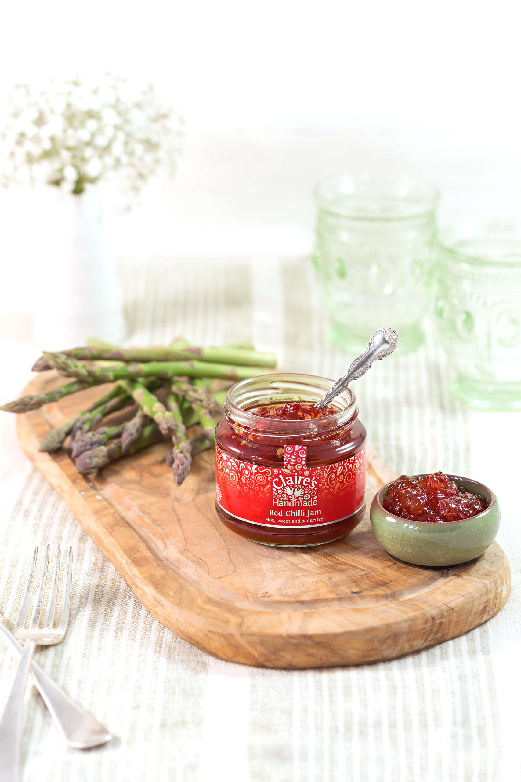 Claire Handmade Red Chilli Jam and asparagus